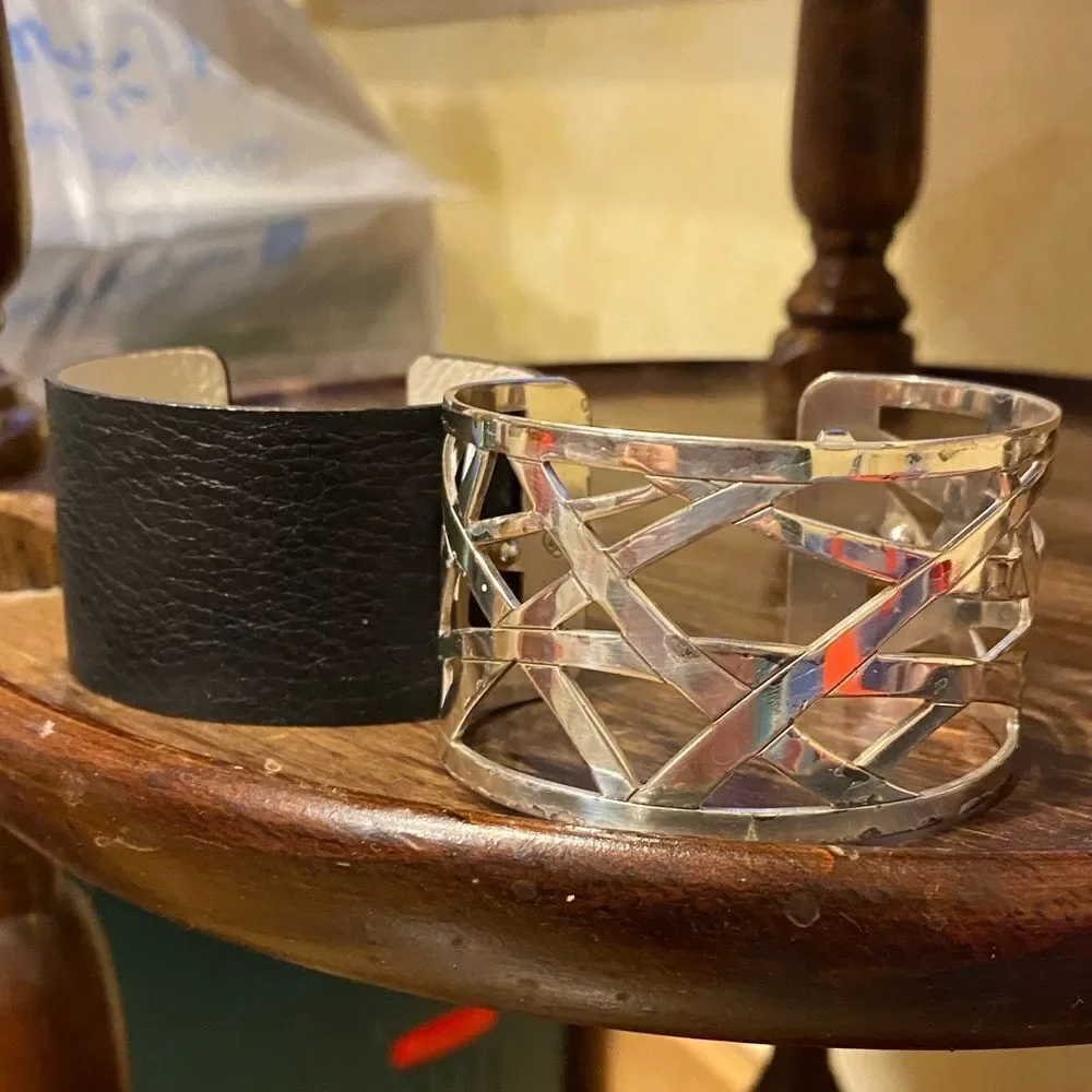 Brighton Silver Christo‎ Maritzburg Wide Cuff Bracelet with black white leather